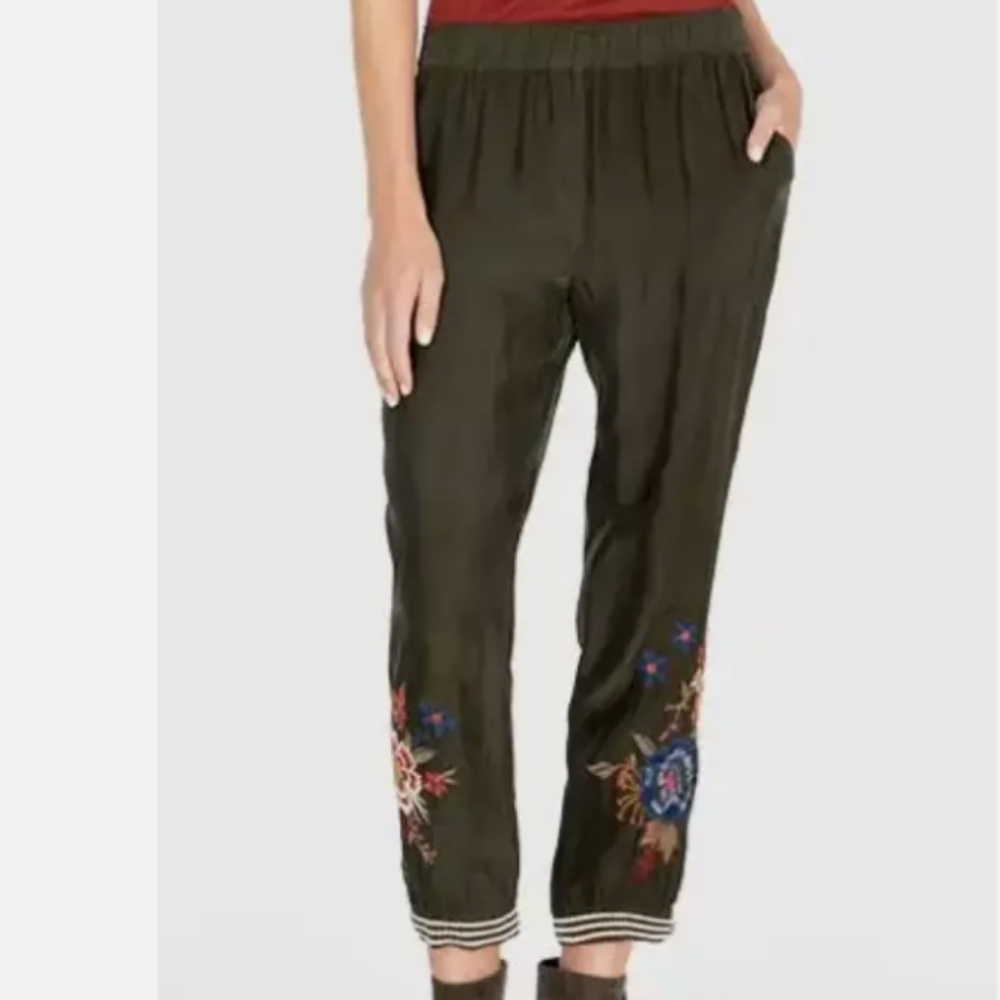 Embroidered Olive Pants